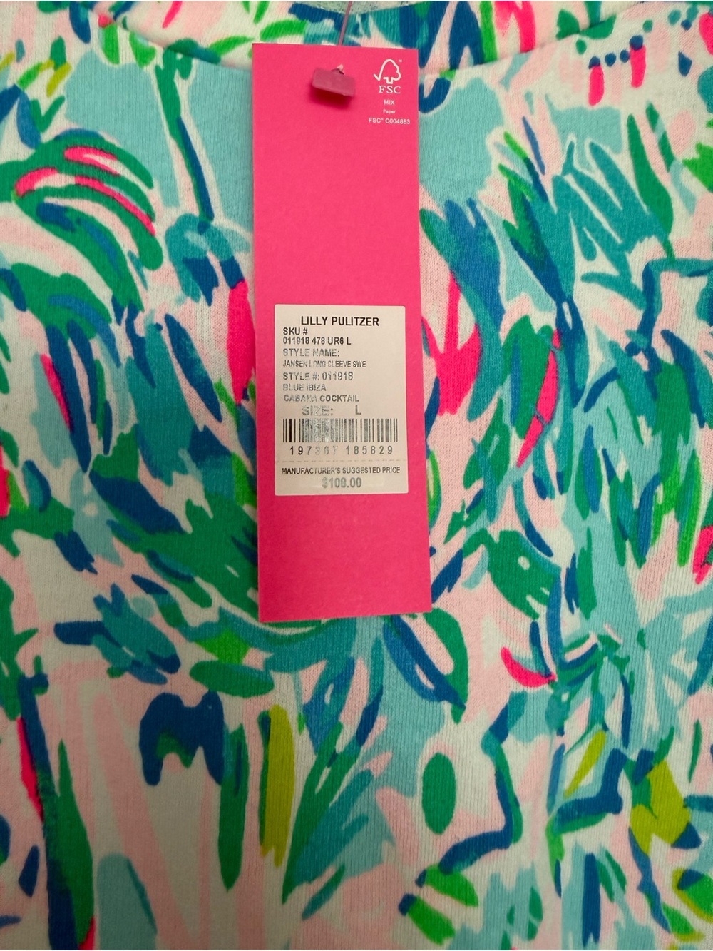 Lilly Pulitzer Jansen Sweatshirt L Blue Ibiza Cabana Cocktail Blouse Top NWT - Picture 4 of 5